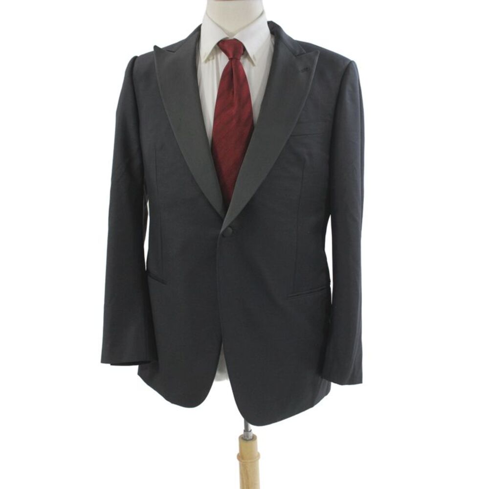 Designer Mens Tuxedo Suit Jacket Dark Gray Virgin Wool Button Size 54